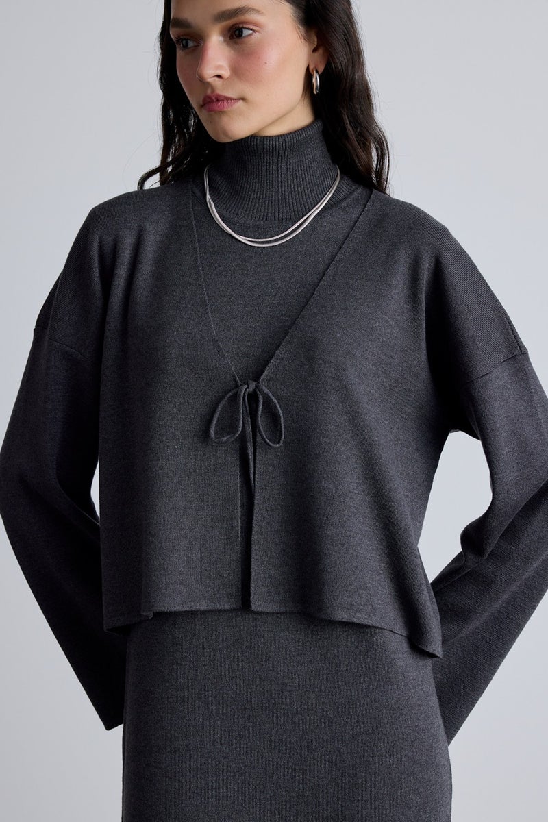 Manuka Lace-Up Knit Cardigan Anthracite  - Image 3