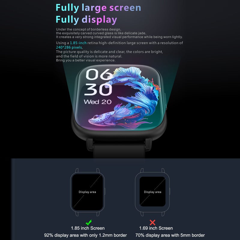 Smart Watch 1.85" 2.5D Curved Screen Narrow Frame - Body Temperature Detection Fitness Tracker Bracelet for Health Monitoring Sports Enthusiasts - Image 3