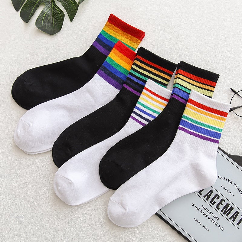 Colorful Rainbow Shark Pants Sporty Socks Black fine  - Image 4
