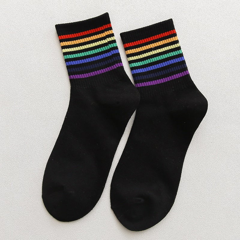 Colorful Rainbow Shark Pants Sporty Socks Black fine  - Image 1