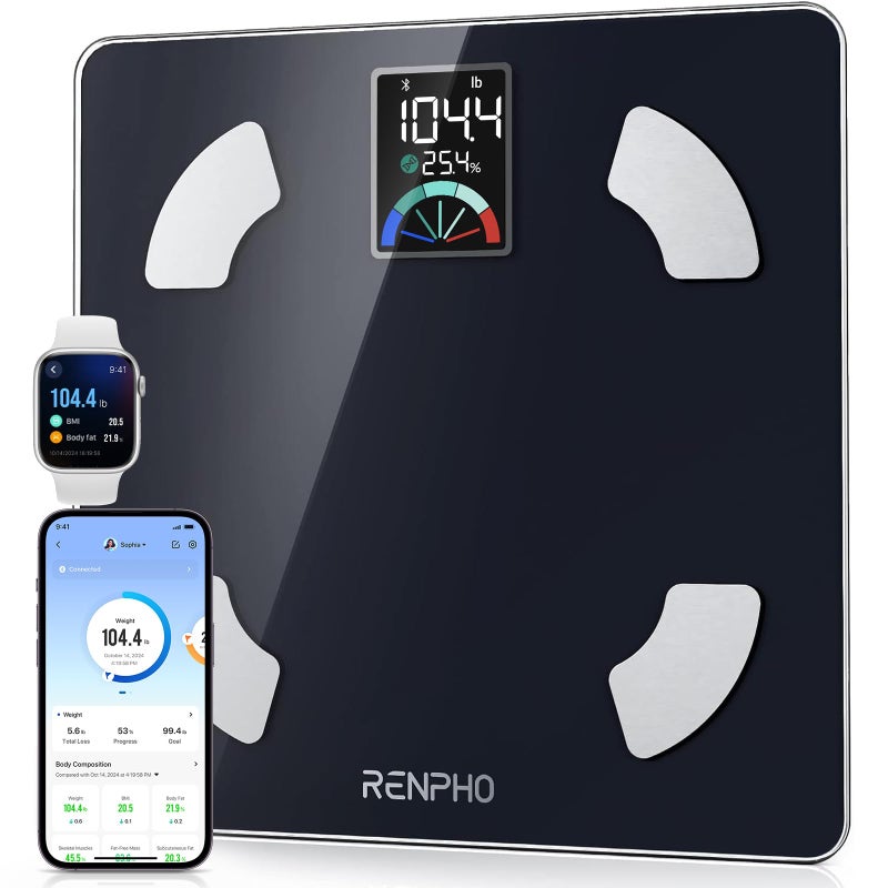 RENPHO RENPHO Body Fat Scale, FSA HSA Eligible Smart Scale with Large Colored VA Display, Digital Bathroom Weighing Machine, BMI Scale, Accurate Body Composition Monitor with Bluetooth App, 400lbs, Elis 1  - Image 1