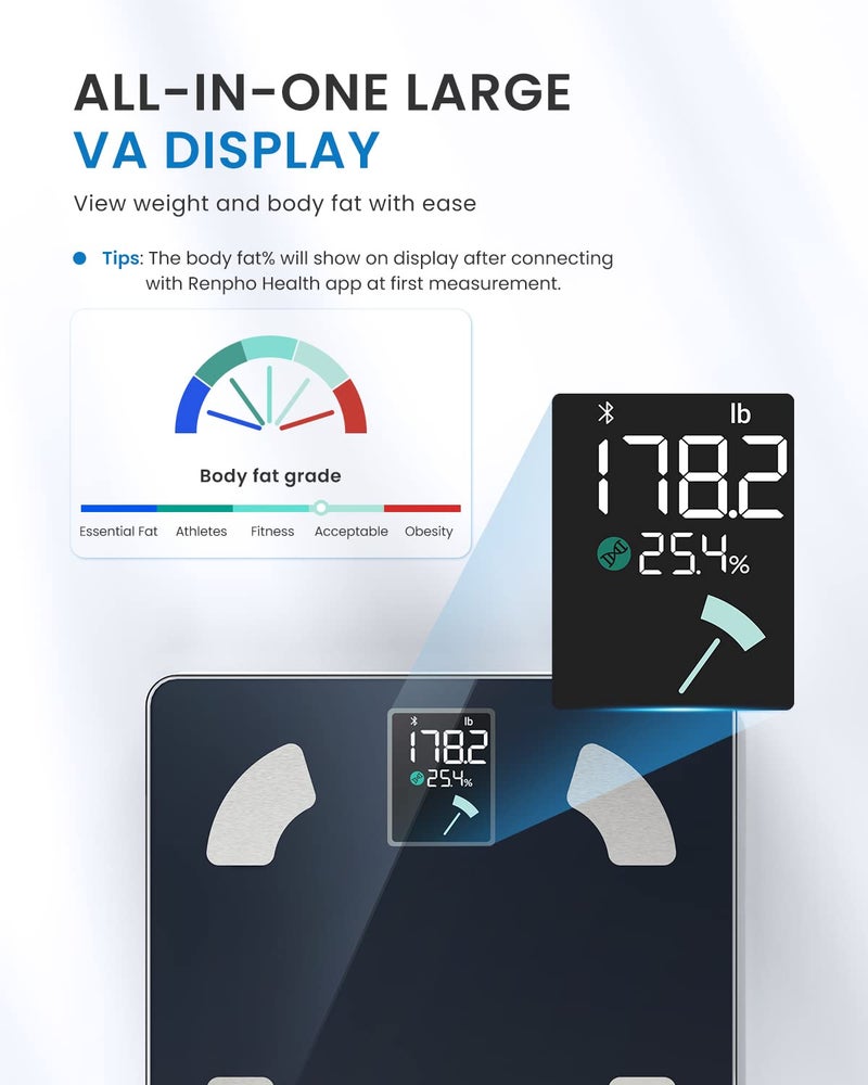 RENPHO RENPHO Body Fat Scale, FSA HSA Eligible Smart Scale with Large Colored VA Display, Digital Bathroom Weighing Machine, BMI Scale, Accurate Body Composition Monitor with Bluetooth App, 400lbs, Elis 1  - Image 2