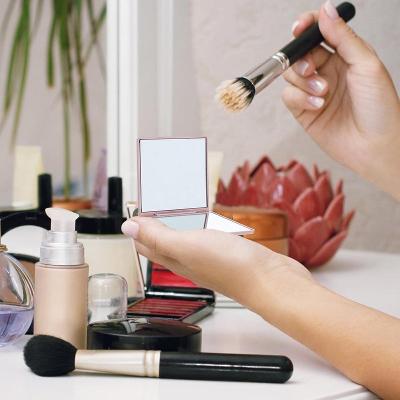Small Hand Mirror Foldable Metal Makeup Travel Mirror with Rose Pattern for Women Portable Mini Handheld - Image 5
