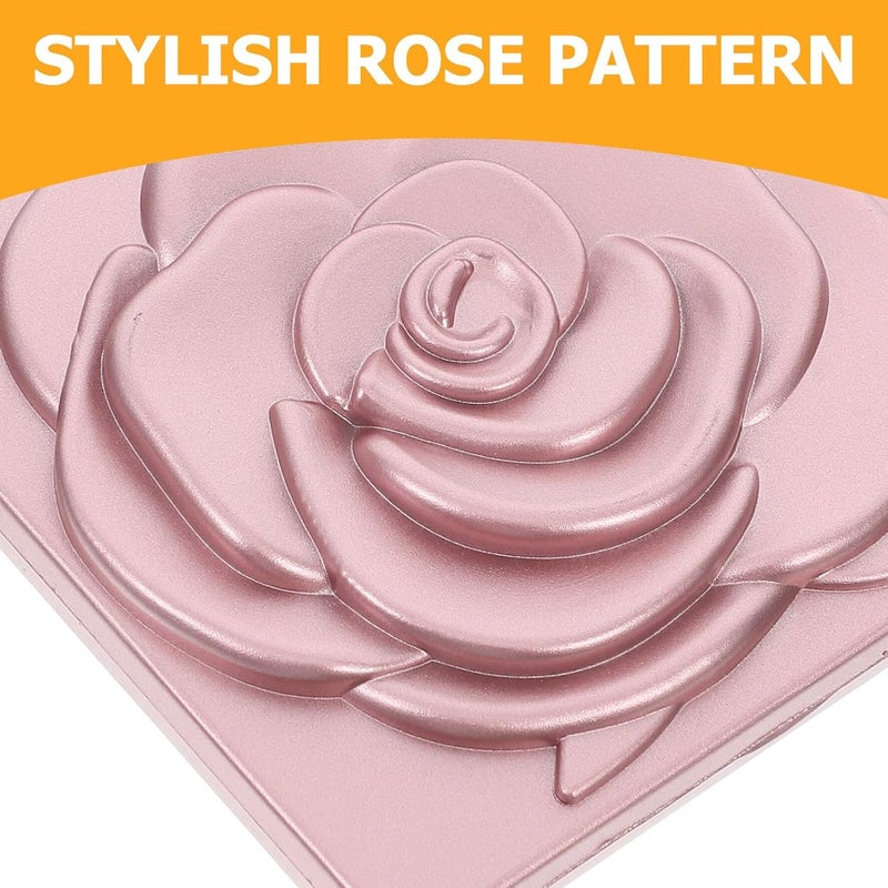 Small Hand Mirror Foldable Metal Makeup Travel Mirror with Rose Pattern for Women Portable Mini Handheld - Image 3