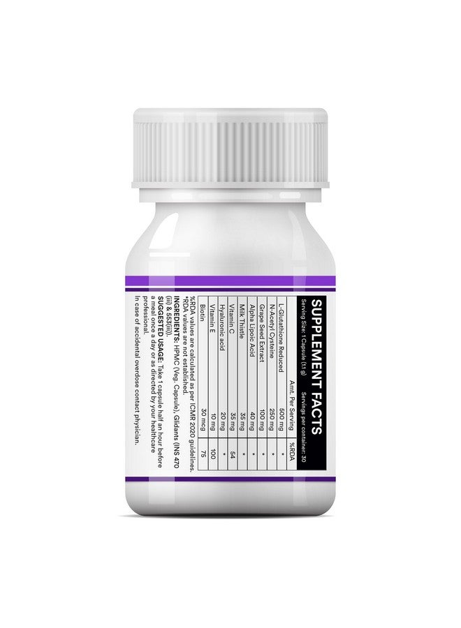 Inlife كبسولات INLIFE L جلاوتاثيون 1000 ملغ | فيتامين C حليب الشوك مستخلص بذور العنب البيوتين | مكمل صحة الجلد والكبد للرجال والنساء - 30 كبسولة نباتية (عبوة من 2) - Image 4