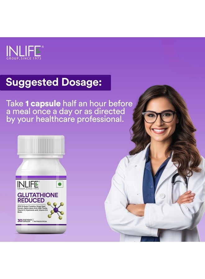 Inlife كبسولات INLIFE L جلاوتاثيون 1000 ملغ | فيتامين C حليب الشوك مستخلص بذور العنب البيوتين | مكمل صحة الجلد والكبد للرجال والنساء - 30 كبسولة نباتية (عبوة من 2) - Image 3