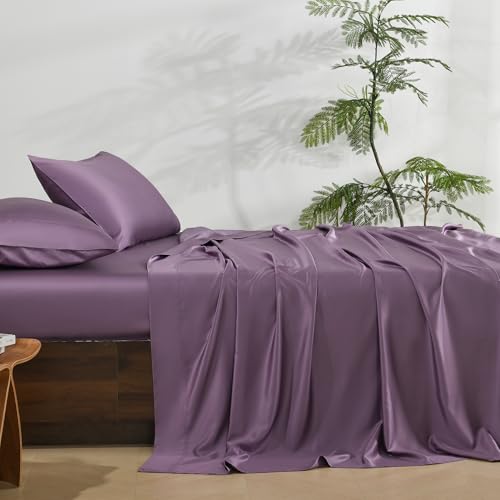 NATUREFIELD Silky Bed Sheets Set King Size 4pc Rayon Derived from Bamboo Blend Soft Cooling Sheets with Deep Pockets Hotel Luxury Bedding Sheets  Pillowcases