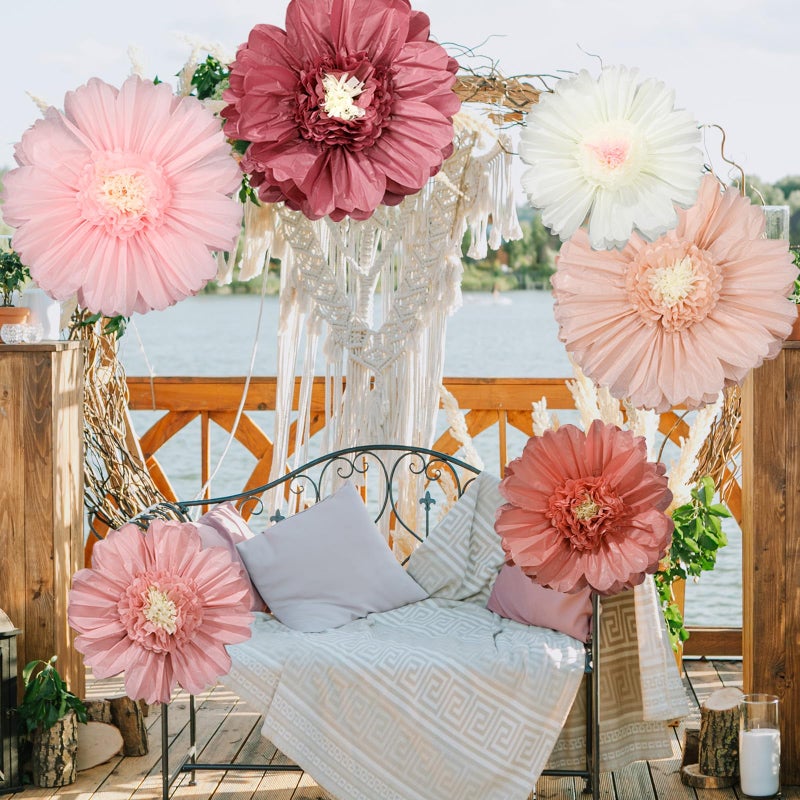 Giegxin 6 Pcs Colorful/Pink/White/Pastel/Rose Red/Orange Giant Paper Flower Extra Large Tissue Flower for Wall Mexican Fiesta Crepe Wedding Bridal Shower Birthday (31.5",24",Pink) - Image 5