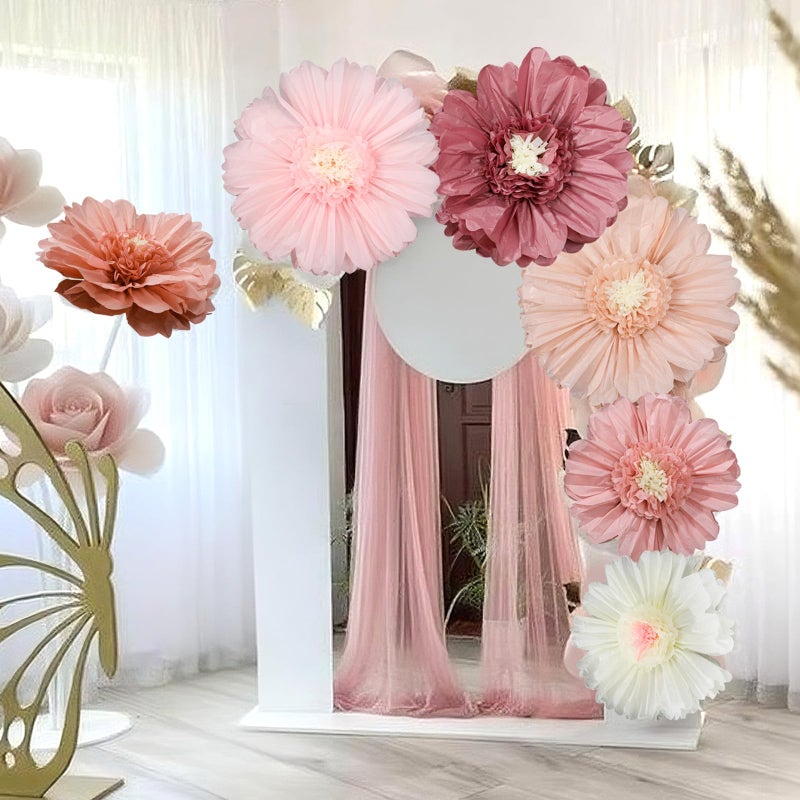 Giegxin 6 Pcs Colorful/Pink/White/Pastel/Rose Red/Orange Giant Paper Flower Extra Large Tissue Flower for Wall Mexican Fiesta Crepe Wedding Bridal Shower Birthday (31.5",24",Pink) - Image 2