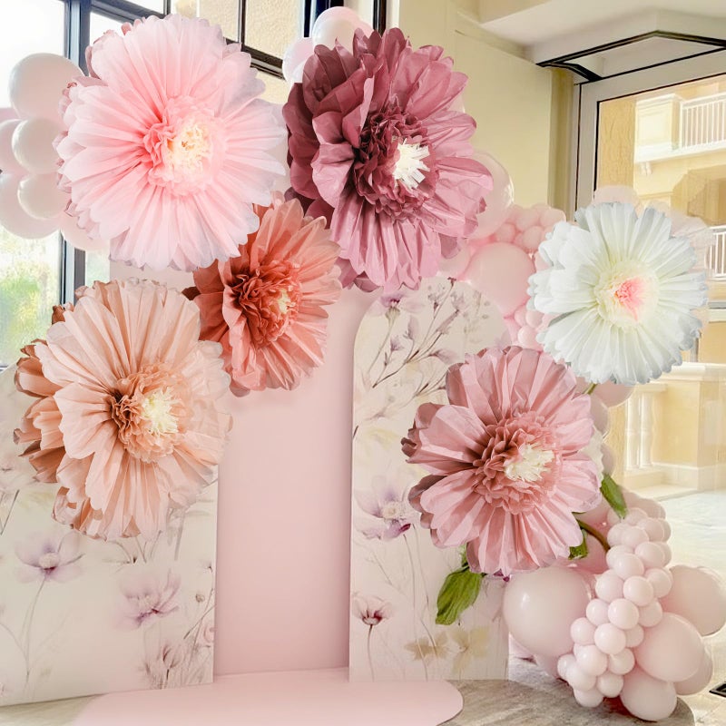 Giegxin 6 Pcs Colorful/Pink/White/Pastel/Rose Red/Orange Giant Paper Flower Extra Large Tissue Flower for Wall Mexican Fiesta Crepe Wedding Bridal Shower Birthday (31.5",24",Pink) - Image 1