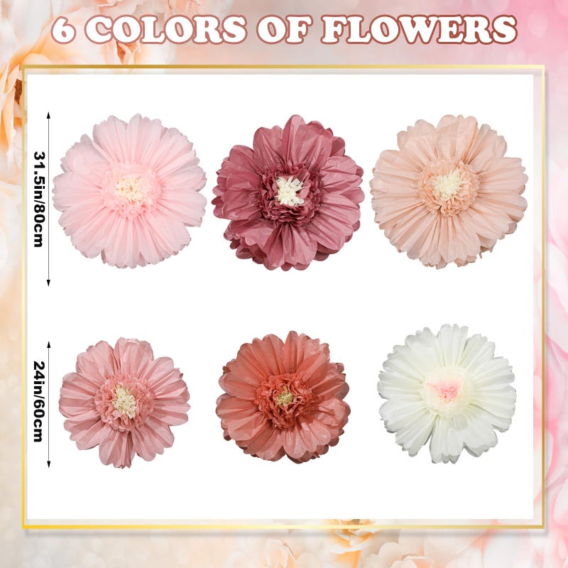 Giegxin 6 Pcs Colorful/Pink/White/Pastel/Rose Red/Orange Giant Paper Flower Extra Large Tissue Flower for Wall Mexican Fiesta Crepe Wedding Bridal Shower Birthday (31.5",24",Pink) - Image 3