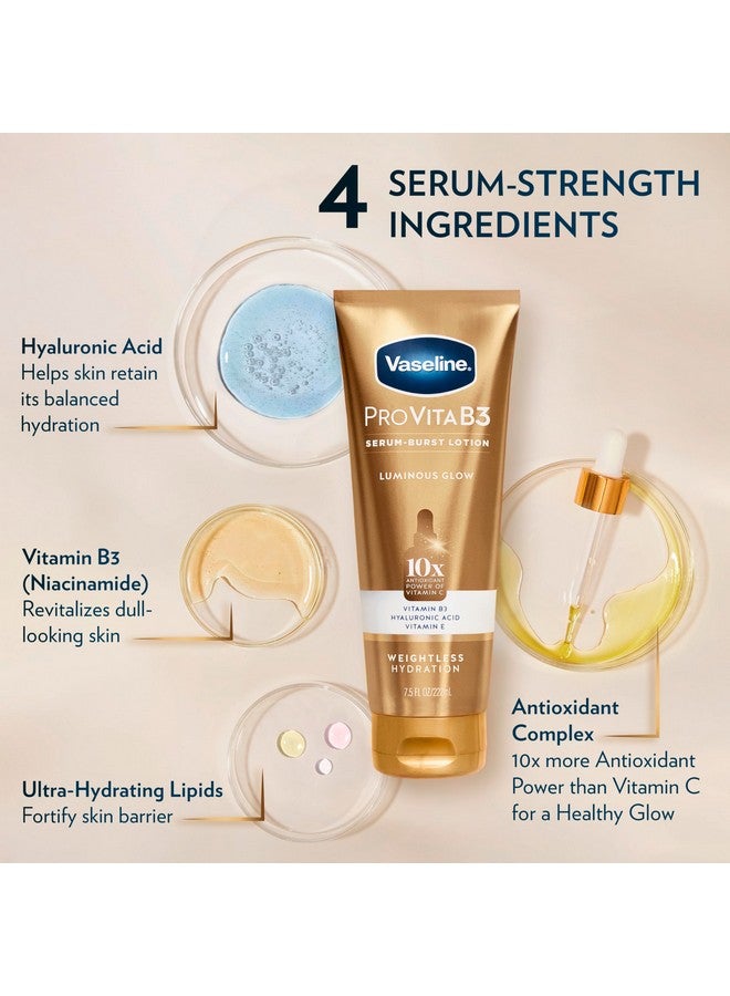 Vaseline Pro VitaB3 Serum Burst Lotion Luminous Glow Healthy, Glowing Skin, Lightweight 10x Antioxidant Power of Vitamin C with Vitamin B3, Hyaluronic Acid & Vitamin E, 7.5 Fl Oz