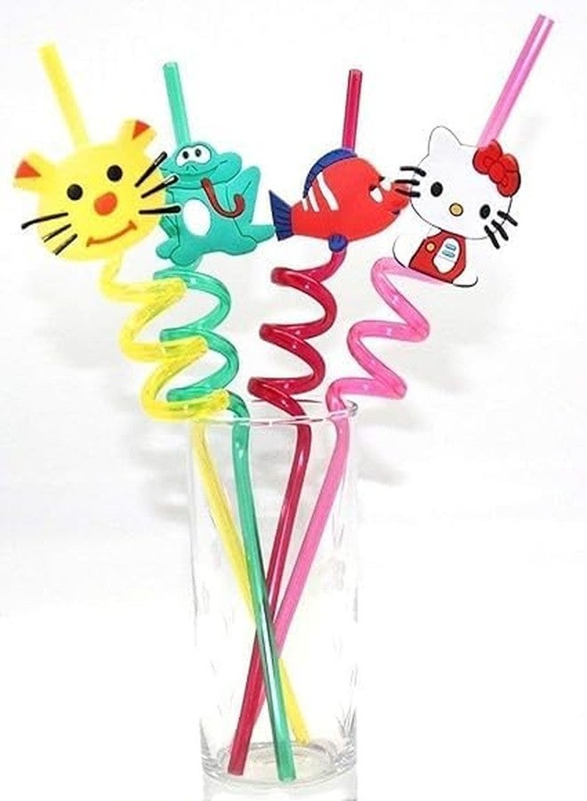 LAGET® Reusable 4 PCS Plastic Straws Funny Cartoon Spiral Drinking Straw for Kids Birthday, Party, Decorations, (Random Colour & Design) - Image 1