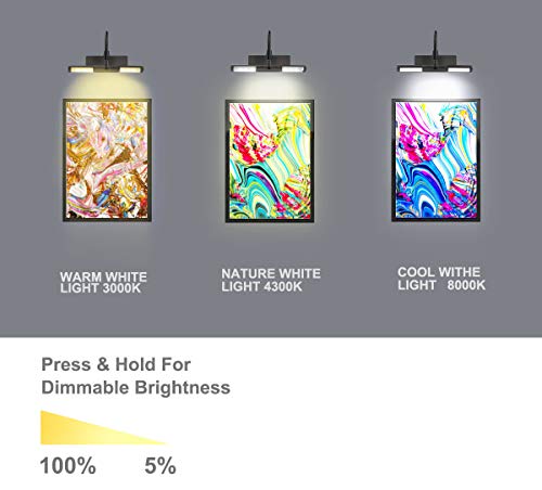 BIGLIGHT Wireless Battery Operated LED Picture Light with Remote, Rotatable Light Heads of 3 Lighting Modes, Dimmable Display Lamp with Timer for Painting Photo Portrait Art, 8.8", Black - Image 4