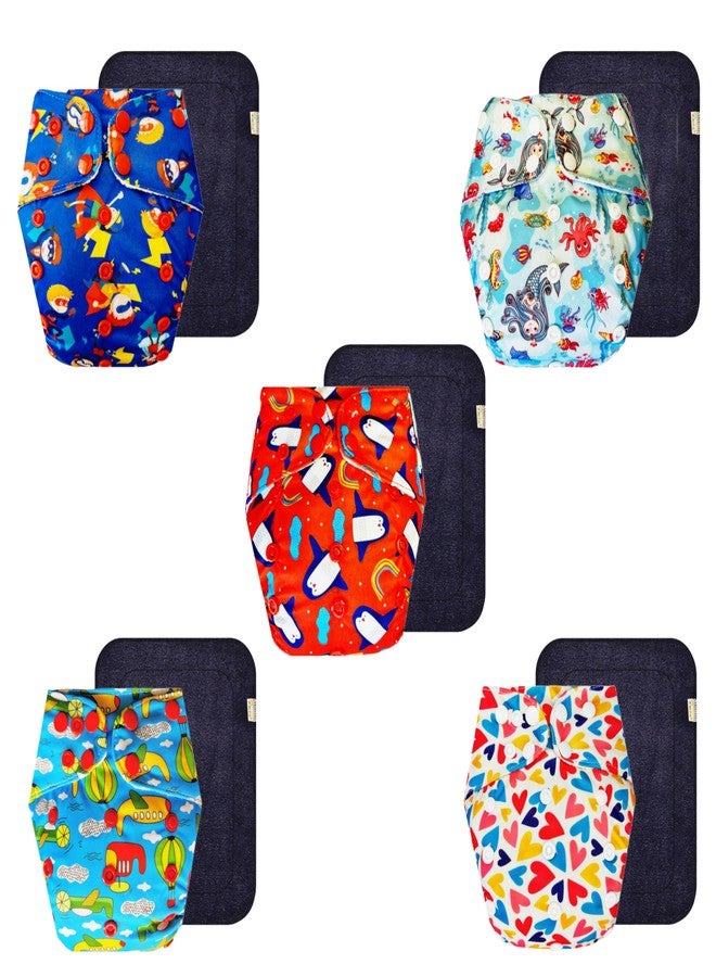 Dumbledo Premium Cloth Diaper with Black Insert (Pack of 5) | Soft & Gentle | Breathable | Quick Dry | All-Day Wear | 3 Months - 3 Years | Unisex Baby - Image 1
