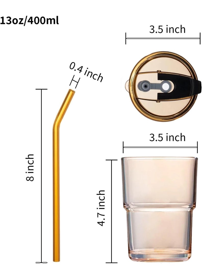 إي وورلد كوب زجاجي مزدوج الجدار بسعة ‎13 أونصة / 400 مل مع غطاء ومصّاصة | كوب شاي وقهوة مثلجة معزول من الزجاج السميك – لون بني | عبوة من 2 و4 - Image 3