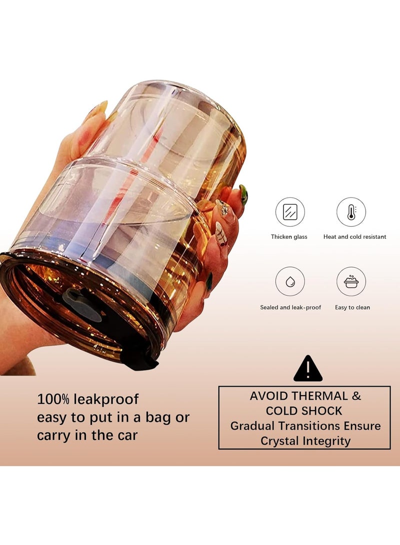 إي وورلد كوب زجاجي مزدوج الجدار بسعة ‎13 أونصة / 400 مل مع غطاء ومصّاصة | كوب شاي وقهوة مثلجة معزول من الزجاج السميك – لون بني | عبوة من 2 و4 - Image 4
