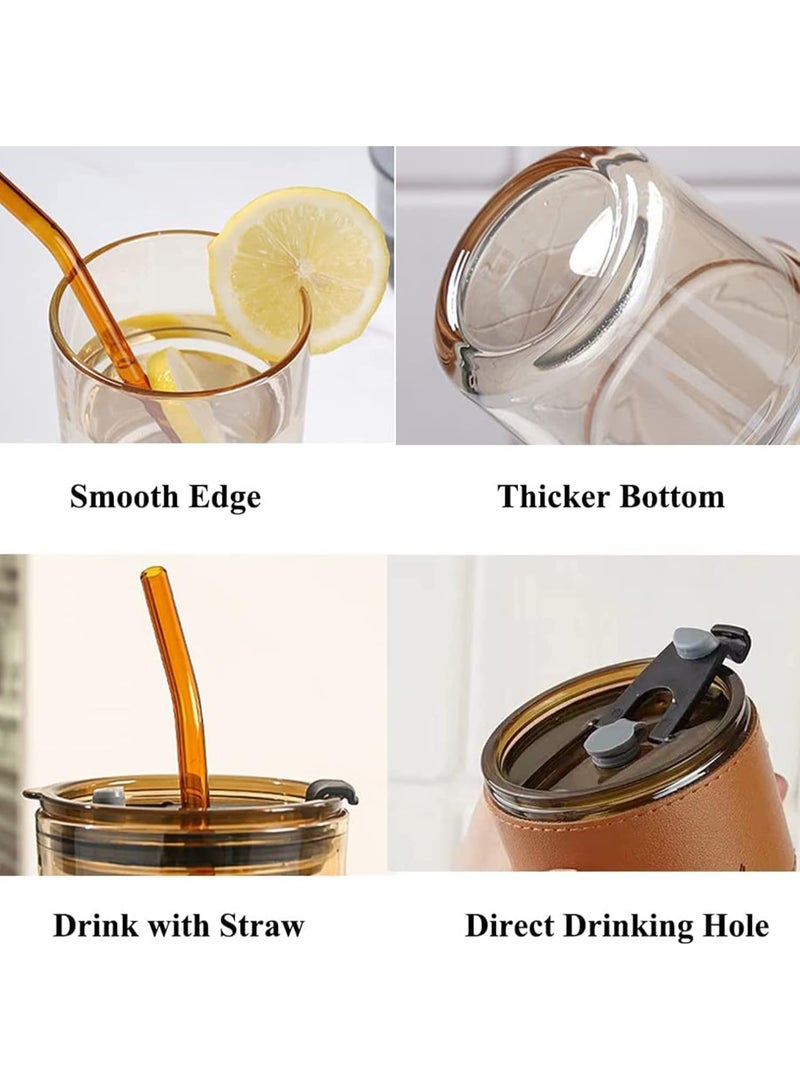 إي وورلد كوب زجاجي مزدوج الجدار بسعة ‎13 أونصة / 400 مل مع غطاء ومصّاصة | كوب شاي وقهوة مثلجة معزول من الزجاج السميك – لون بني | عبوة من 2 و4 - Image 5