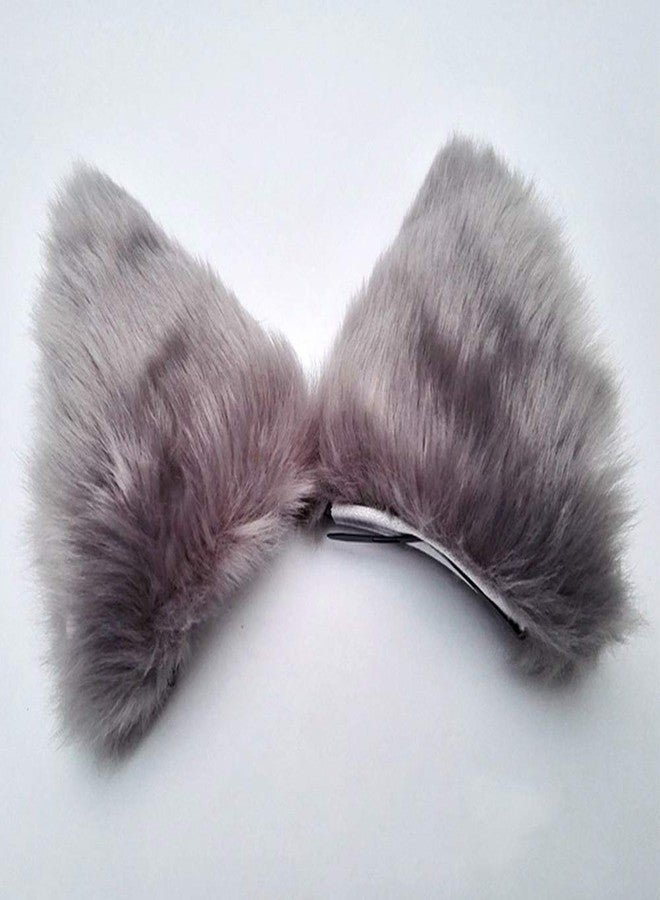 CBLUO Cat Ears Hair Clips Halloween Kitty Fox Ears Barrettes Women Furry Kitten Headpiece Hair Pins Cat Hairpin Headband Christmas Party Decoration Cosplay Costume Cute Hair Accessories Gray with Pink - Image 5