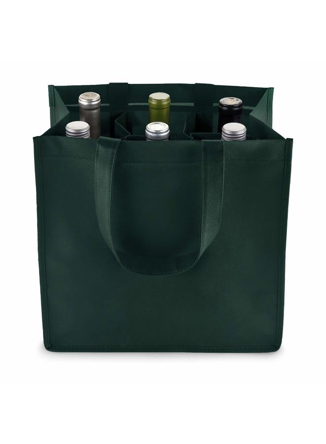 True 6 Bottle Wine Bag with Divider, Non-Woven 100 GSM, Customizable Reusable Wine Bottle Carrier, Green Large - Image 1