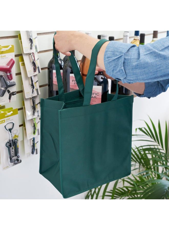 True 6 Bottle Wine Bag with Divider, Non-Woven 100 GSM, Customizable Reusable Wine Bottle Carrier, Green Large - Image 3