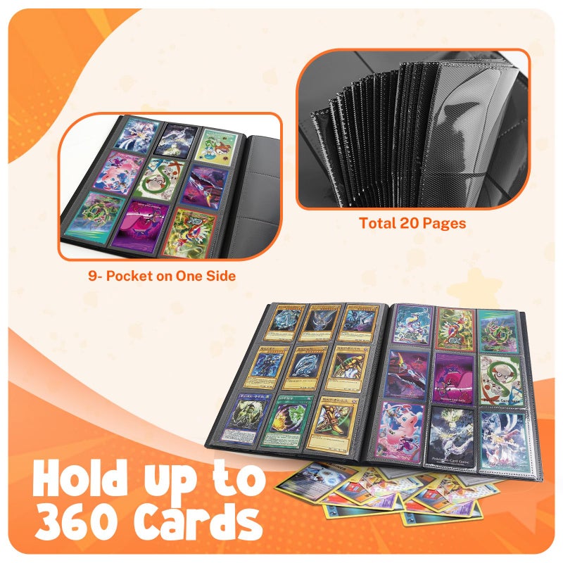 PUPTILY Card Binder, 9 Pocket Trading Card Album Folder,20 Pages, 360 Card Capacity Sports Card Binder, Premium Card Binders Compatible with MTG, TCG, Baseball Cards (Black) - Image 4