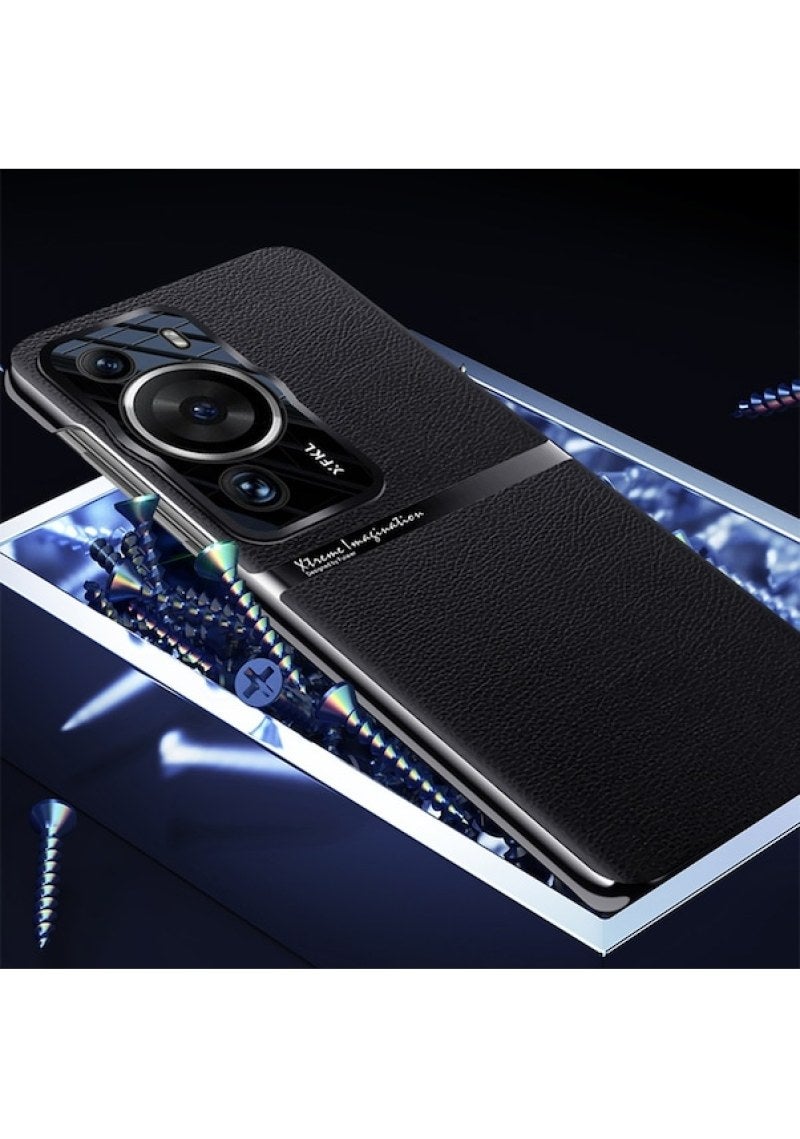 Huawei P60Pro electroplated plain leather phone case, precision hole lens protection case, all inclusive phone protection case - Image 4