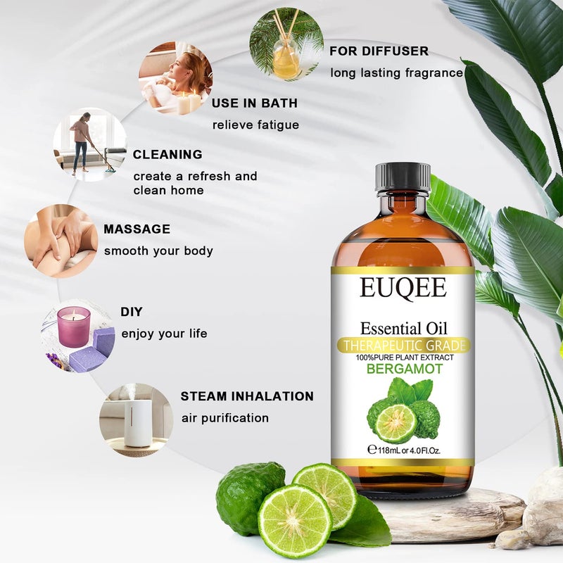 EUQEE Bergamot Essential Oil 118ml Pure Bergamot Oil for Aromatherapy, Diffuser, Sopa Candle Making, Large Bottle with Gift Box -4 fl.oz - Image 4