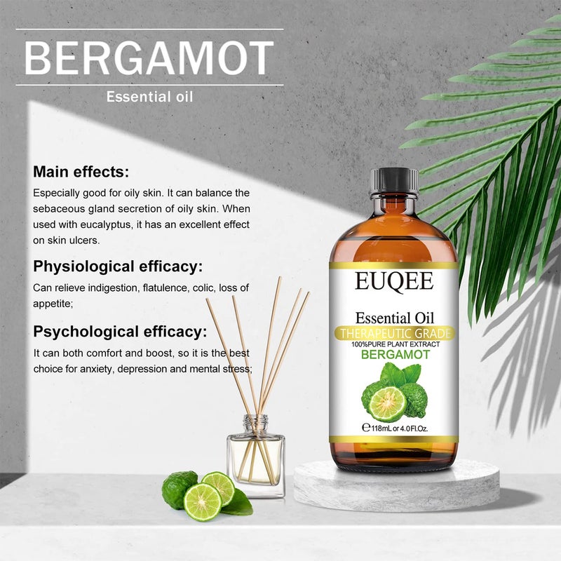 EUQEE Bergamot Essential Oil 118ml Pure Bergamot Oil for Aromatherapy, Diffuser, Sopa Candle Making, Large Bottle with Gift Box -4 fl.oz - Image 5