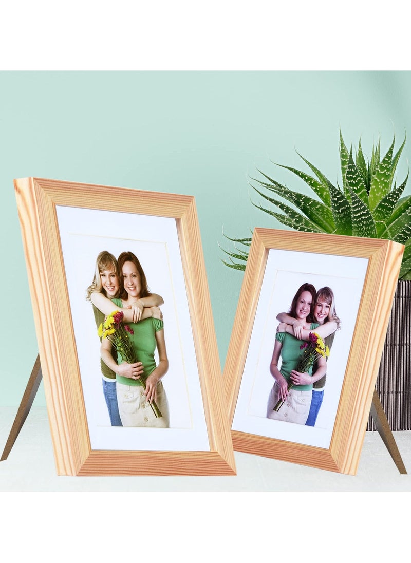 2Pcs 5x7 Inch Wooden Picture Frame, Natural Wood Picture Frame with Acrylic Plexiglass for Displaying Picture, Tabletop and Wall Mounting Display (Wood color) - Image 1