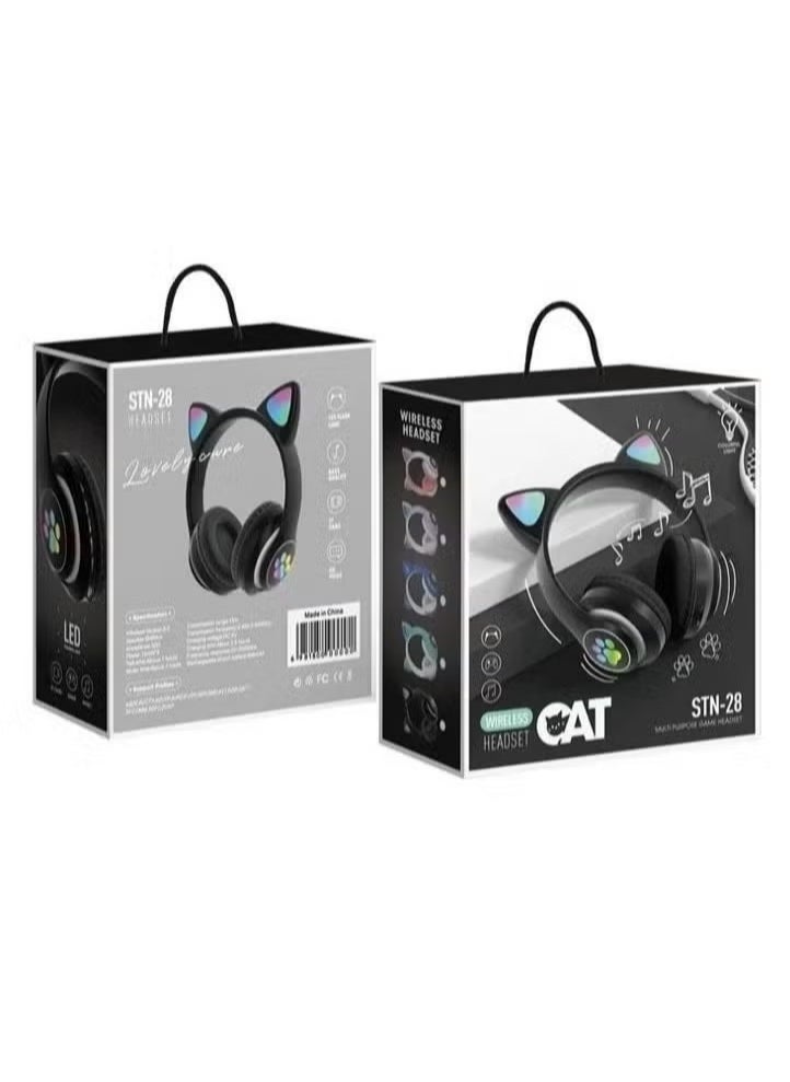 CAT STN-28 RGB Wireless Headphones | Bluetooth 5.0 for Smooth Connectivity | Deep Bass Stereo Sound with Dynamic RGB Lighting | Built-in Mic for Hands-Free Calls | Adjustable, Cushioned Design for All-Day Comfort | Long Battery Life for Gaming, Music & Work  - Image 2