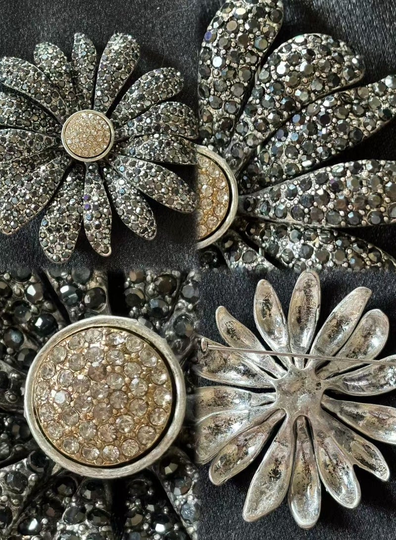 PLANE TREES Vintage Crystal Flower Brooch – Sparkling Petal Design with Pearl Center - Image 2