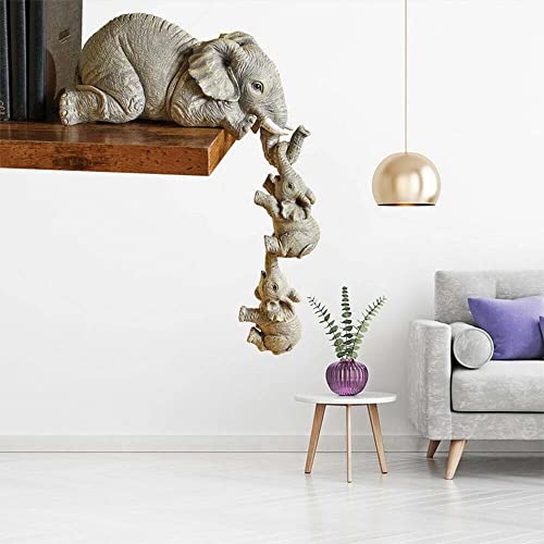 LSLANSOON 3 Set Elephant Shelf Sitter, Mother Elephant Hanging 2 Baby Elephants on The Edge, Hand-Painted Resin Collectable Figurines for Home Decor Gift - Image 5