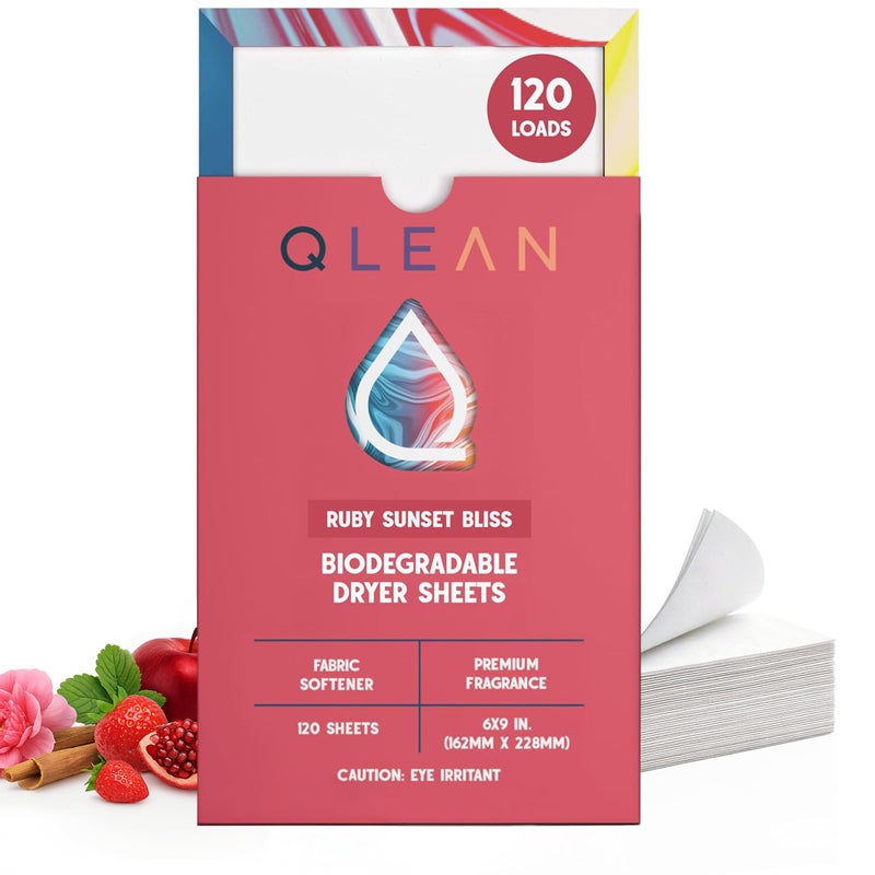 QLEAN Dryer Sheets | Natural Fabric Softener & Removes Static Cling | Vegan Laundry Softener | Soft, Fresh Laundry, Perfect for Clothes and Beddings - 120 Loads (Ruby Sunset Bliss) - Image 1