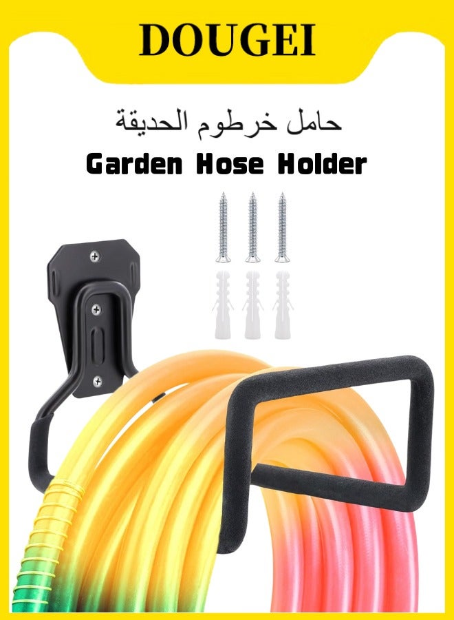 دوغي 1 عبوة حامل خرطوم الحديقة ، بكرة خرطوم شماعات خرطوم شديدة التحمل ، حامل خرطوم مياه مثبت على الحائط في الهواء الطلق / داخلي خطافات خرطوم معدني متين مثالي لتخزين خرطوم المياه ساحة حديقة بحد أقصى 77 رطلا - أسود - Image 1