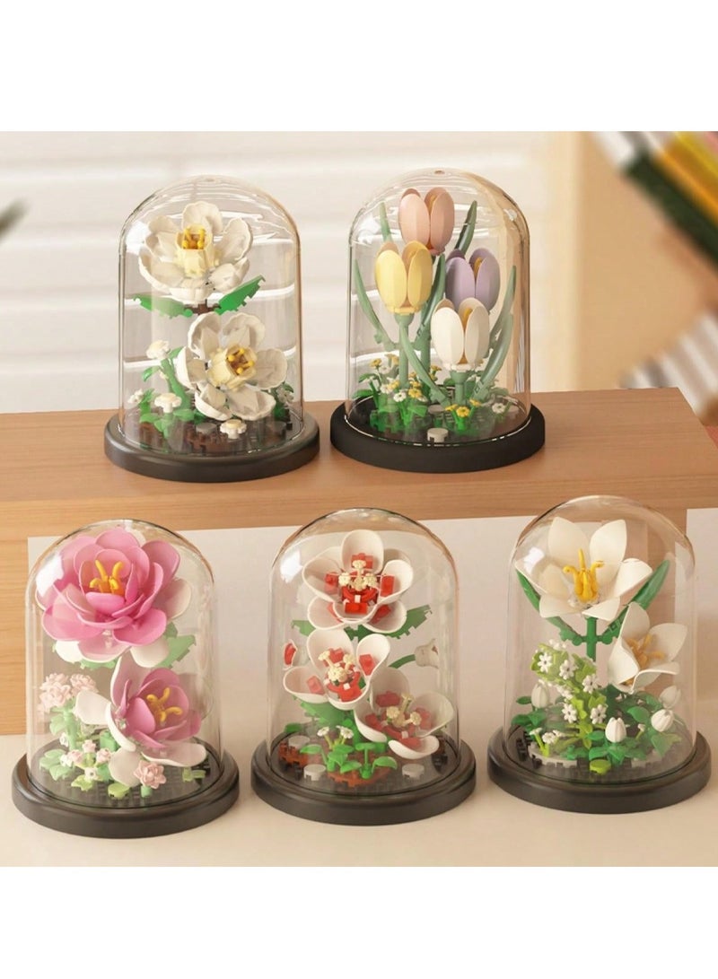Everlasting Flower Building Block Arrangements - DIY Miniature Floral Models, Including Lily, Jasmine, Tulip, Rose, and Hibiscus, Perfect for Home Decoration, Creative Gift Ideas for Birthdays, Vale  - Image 1