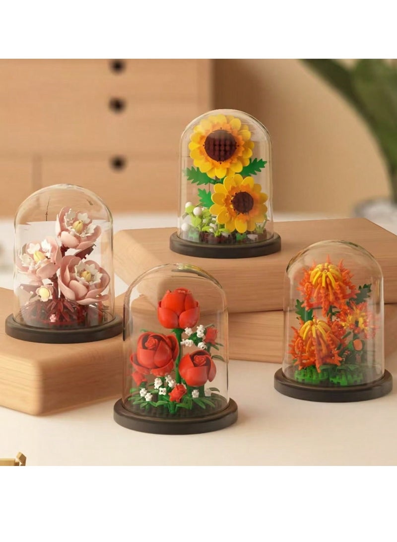Everlasting Flower Building Block Arrangements - DIY Miniature Floral Models, Including Lily, Jasmine, Tulip, Rose, and Hibiscus, Perfect for Home Decoration, Creative Gift Ideas for Birthdays, Vale  - Image 4