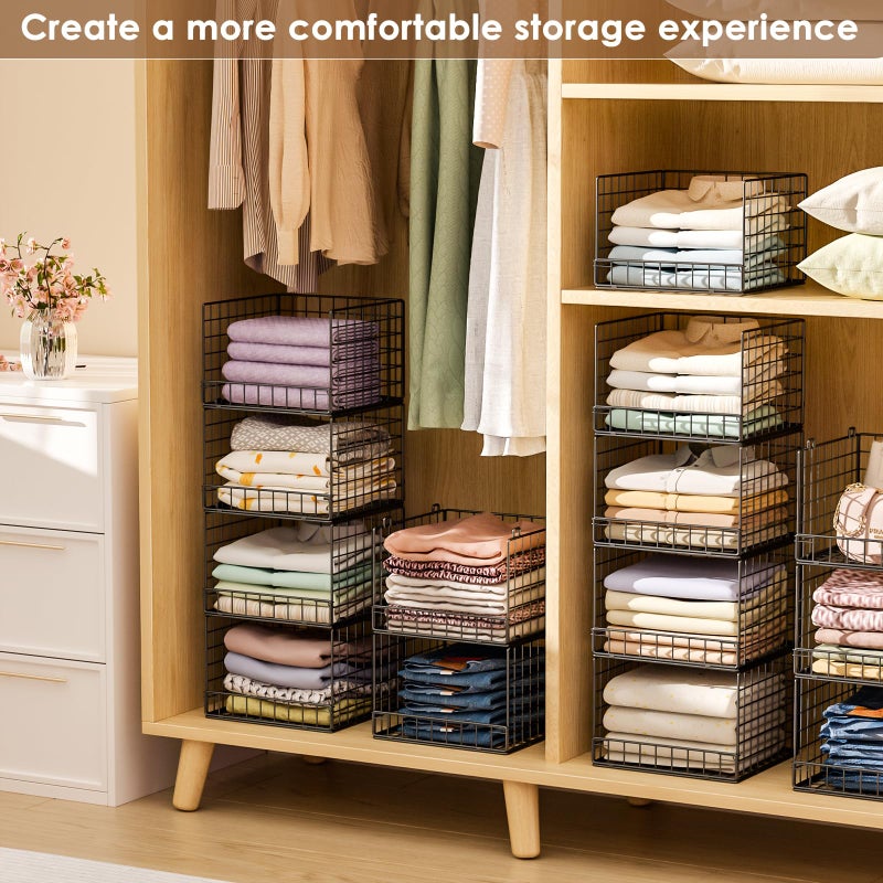Huxitocan Stackable Closet Organizers and Storage Baskets, 4-Tier Closet Shelf Organizer for Small Space, Space-Saving Clothes Storage Drawer, Foldable Clothes Storage Bins for Closet Organizer System, Black - Image 5