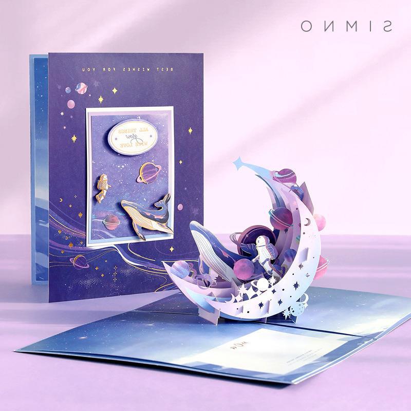 Birthday Pop-Up Greeting Card Evening Star Galaxy Series 3D Creative Ins Pop-Up Greeting Card Fresh Style Message Blessing Card - Image 2