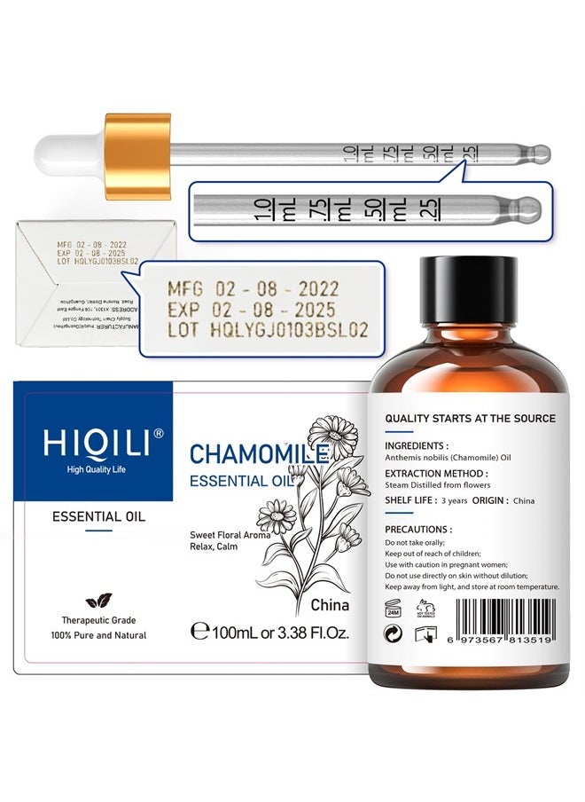 Chamomile Essential Oil, Pure Natural Organic Chamomile Oil for Skin, Diffuser, Hair, Aromatherapy, Massage and Face - 3.38 Fl Oz