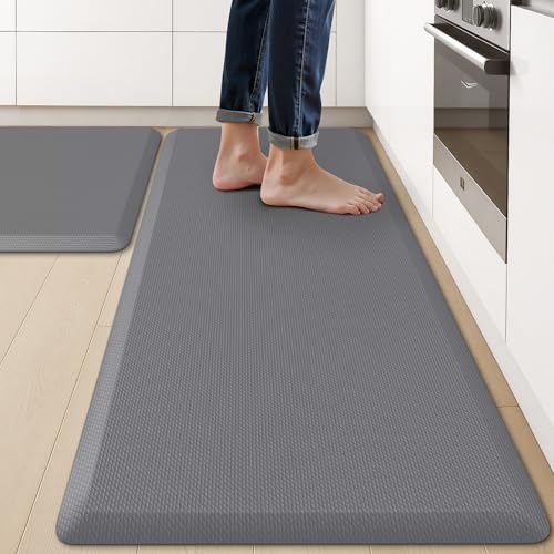 KitchenClouds 2PCS Kitchen Rugs Cushioned Anti-Fatigue Non-Slip Water Resistant Kitchen Mat Comfort Foam Standing Mat for Floor Office Sink Laundry (Grey) - Image 1