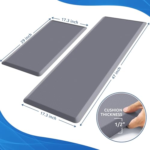 KitchenClouds 2PCS Kitchen Rugs Cushioned Anti-Fatigue Non-Slip Water Resistant Kitchen Mat Comfort Foam Standing Mat for Floor Office Sink Laundry (Grey) - Image 2