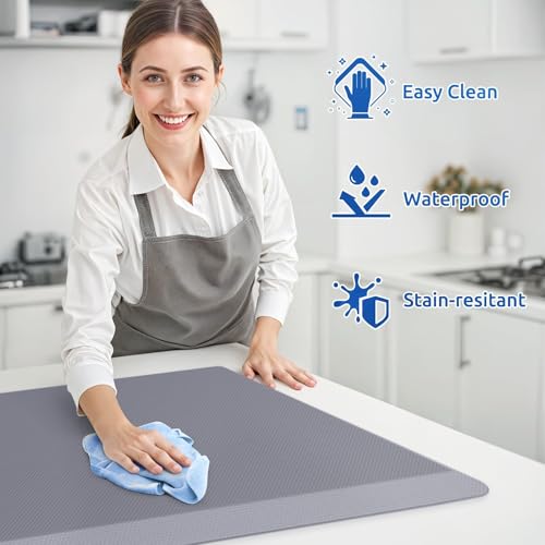 KitchenClouds 2PCS Kitchen Rugs Cushioned Anti-Fatigue Non-Slip Water Resistant Kitchen Mat Comfort Foam Standing Mat for Floor Office Sink Laundry (Grey) - Image 4