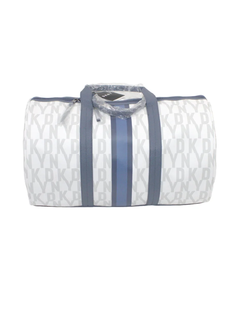 DKNY Signature Stripe 2.0 Duffle Bags for Unisex | Ultra Lightweight Travel, Sports &amp; Gym Duffle Bags Color White/Blue