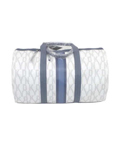 DKNY Signature Stripe 2.0 Duffle Bags for Unisex | Ultra Lightweight Travel, Sports & Gym Duffle Bags Color White/Blue