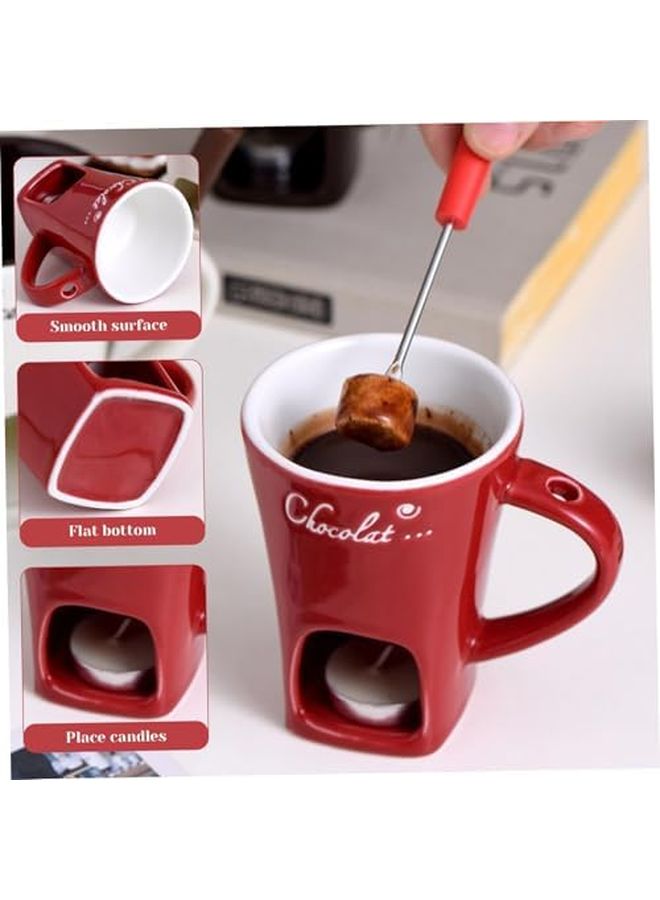 كوب فوندو الشوكولاتة السيراميك مع شوكة، كوب شمعة قابل للحمل ومبتكر - Image 5