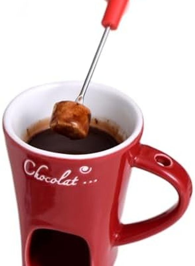 كوب فوندو الشوكولاتة السيراميك مع شوكة، كوب شمعة قابل للحمل ومبتكر - Image 4