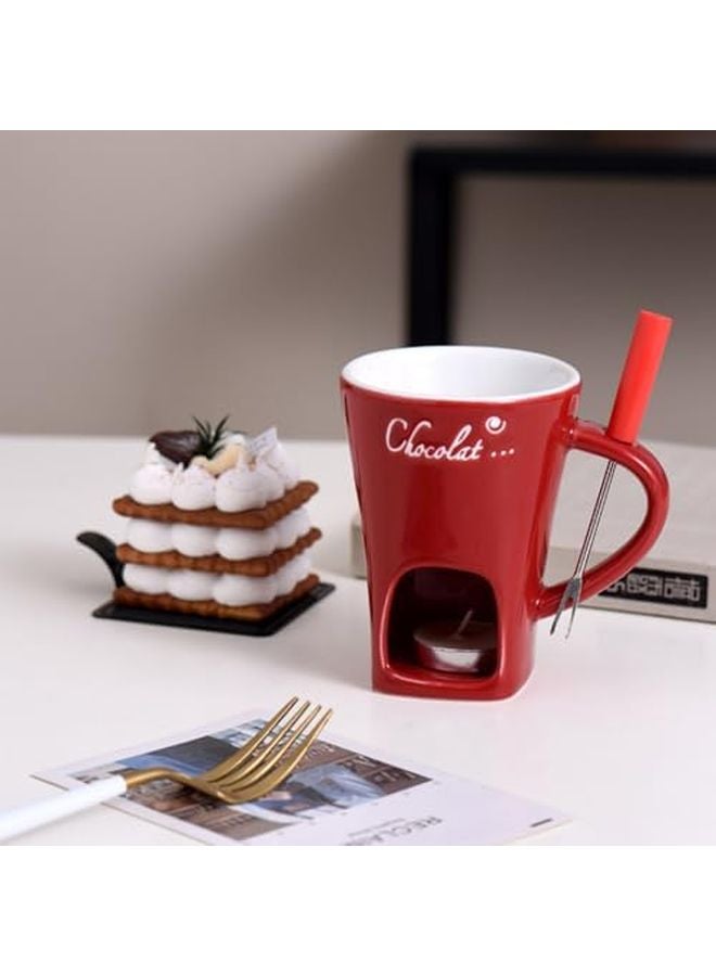 كوب فوندو الشوكولاتة السيراميك مع شوكة، كوب شمعة قابل للحمل ومبتكر - Image 3