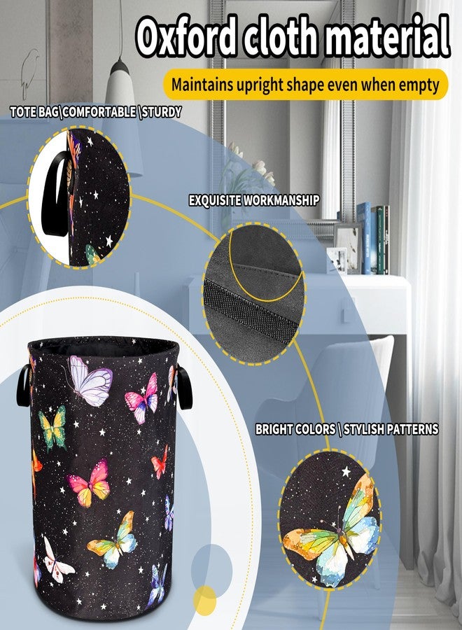NUTAINLA Fantasy Colorful Butterfly Laundry Basket Butterflies Laundry Hamper Foldable Oxford Cloth Funny Tote Bag Clothes Storage Bucket Toy Organizer For Bathroom/Laundry Storage/Bedroom 18.9x16.5 Inch - Image 3