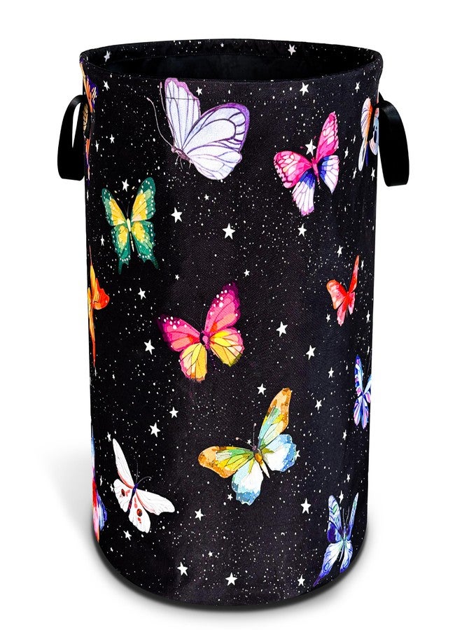 NUTAINLA Fantasy Colorful Butterfly Laundry Basket Butterflies Laundry Hamper Foldable Oxford Cloth Funny Tote Bag Clothes Storage Bucket Toy Organizer For Bathroom/Laundry Storage/Bedroom 18.9x16.5 Inch - Image 1